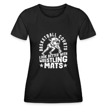 Ringer-Basketballplätze sehen mit Ringer-Matten - Frauen Funktions-T-Shirt - Schwarz - Vorne - AI Model Female 172 light (172cm)