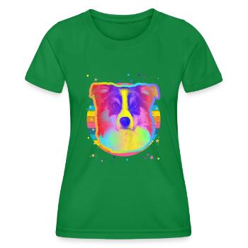 Border Collie Dog Rainbow Space Black - Women's Functional T-Shirt - kelly green - Front - AI Model Female 172 dark (172cm)