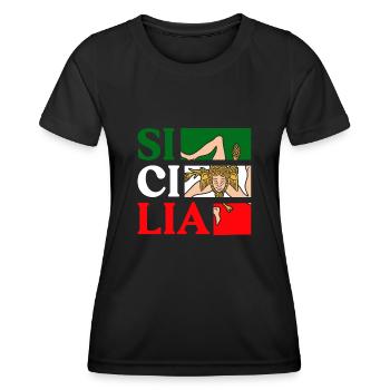 Sizilien flagge Sizilien Palermo Italien - Frauen Funktions-T-Shirt - Schwarz - Vorne - AI Model Female 172 light (172cm)