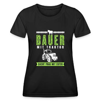 Single Bauer Traktor Alleinstehend - Frauen Funktions-T-Shirt - Schwarz - Vorne - AI Model Female 172 light (172cm)