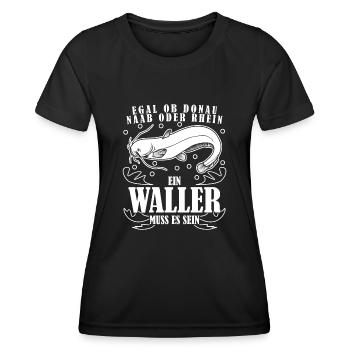 Waller Angler Angeln Fisch Fischer - Frauen Funktions-T-Shirt - Schwarz - Vorne - AI Model Female 172 light (172cm)