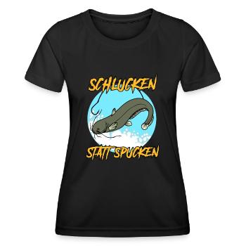 Waller Angler Angelsport Angeln Fisch - Frauen Funktions-T-Shirt - Schwarz - Vorne - AI Model Female 172 light (172cm)