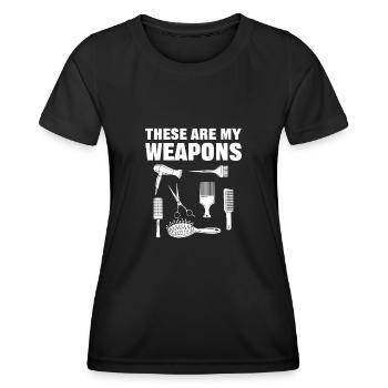 These Are My Weapons Hairdresser Scissors - Frauen Funktions-T-Shirt - Schwarz - Vorne - AI Model Female 172 light (172cm)
