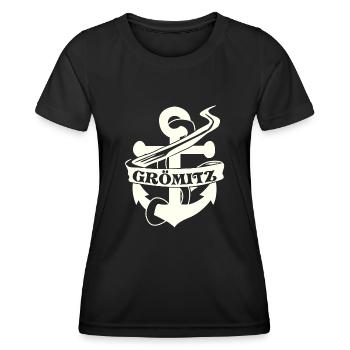 Grömitz Anker - Frauen Funktions-T-Shirt - Schwarz - Vorne - AI Model Female 172 light (172cm)