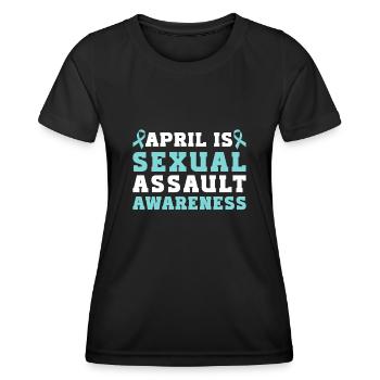April Is Sexual Assault Awareness Teal Ribbon - Frauen Funktions-T-Shirt - Schwarz - Vorne - AI Model Female 172 light (172cm)