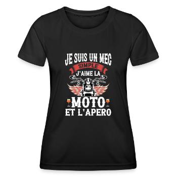 Je Suis Un Mec Simple J aime La Moto Et Apéro - T-shirt sport Femme - noir - Devant - AI Model Female 172 light (172cm)