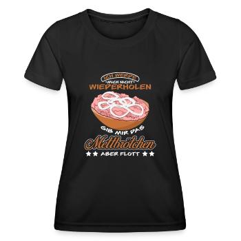 Mettbrötchen Mettigel Mett - Frauen Funktions-T-Shirt - Schwarz - Vorne - AI Model Female 172 light (172cm)