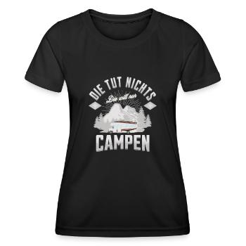 Die tut nichts die will nur Campen Wohnmobil - Frauen Funktions-T-Shirt - Schwarz - Vorne - AI Model Female 172 light (172cm)