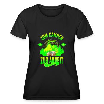 Zum Campen Geboren zur Arbeit gezwungen - Frauen Funktions-T-Shirt - Schwarz - Vorne - AI Model Female 172 light (172cm)