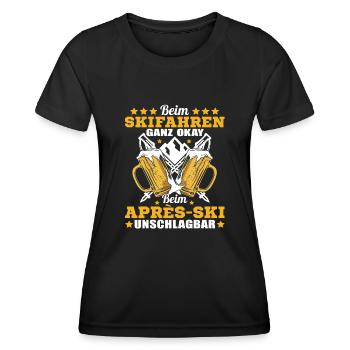 Beim Skifahren okay bei Après Ski unschlagbar - Frauen Funktions-T-Shirt - Schwarz - Vorne - AI Model Female 172 light (172cm)
