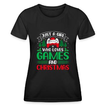 Juste une fille qui aime les jeux et Noël - T-shirt sport Femme - noir - Devant - AI Model Female 172 light (172cm)