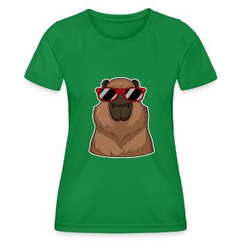 Capybara trägt rote Brille Lustiges Meerschweinchen-Wortspiel - Frauen Funktions-T-Shirt - Kelly Green - Vorne - AI Model Female 172 dark (172cm)