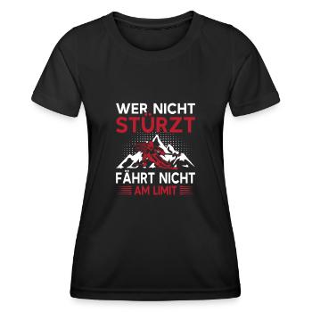 Skifahren Skiurlaub Wer nicht stürzt - Frauen Funktions-T-Shirt - Schwarz - Vorne - AI Model Female 172 light (172cm)