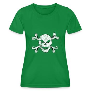 Textured Skull And Crossbones - Women's Functional T-Shirt - kelly green - Front - AI Model Female 172 dark (172cm)