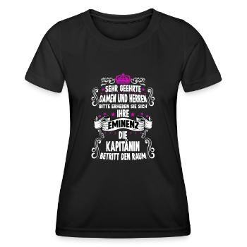 Kapitänin T witziges Spruch Motiv Kapitänin - Frauen Funktions-T-Shirt - Schwarz - Vorne - AI Model Female 172 light (172cm)