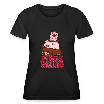 Piggy Squad Pig Family Tierliebhaber Funny Farm - Frauen Funktions-T-Shirt - Schwarz - Vorne - AI Model Female 172 light (172cm)