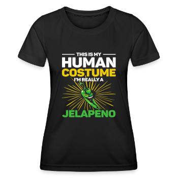 C’est mon costume humain, je suis vraiment un jalapeno - T-shirt sport Femme - noir - Devant - AI Model Female 172 light (172cm)