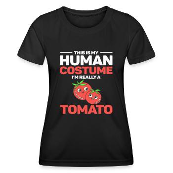 C’est mon costume humain Je suis vraiment une tomate - T-shirt sport Femme - noir - Devant - AI Model Female 172 light (172cm)