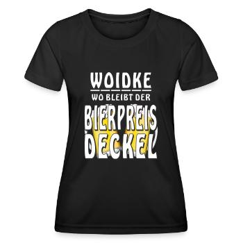 Beer Woidke Où se trouve le couvercle du prix de la bière - T-shirt sport Femme - noir - Devant - AI Model Female 172 light (172cm)