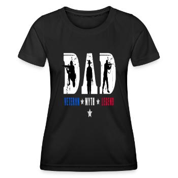 Proud Dad Veteran Myth Legend American Flag - Frauen Funktions-T-Shirt - Schwarz - Vorne - AI Model Female 172 light (172cm)