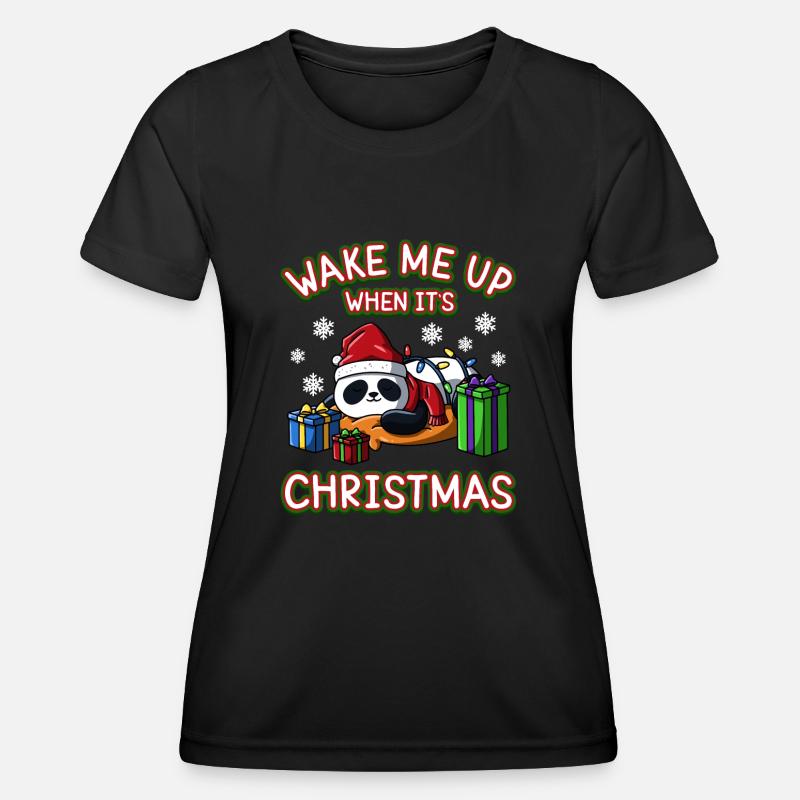Wake Me Up When It's Christmas Snowflakes Panda - Women's Functional T-Shirt - black