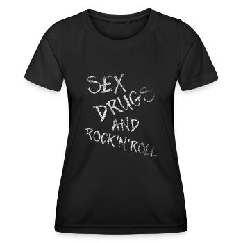 Coole Sexdrogen und Rock And Roll Slogan - Frauen Funktions-T-Shirt - Schwarz - Vorne - AI Model Female 172 light (172cm)