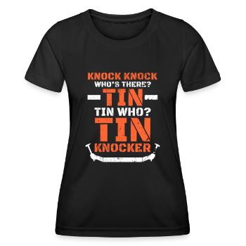 Heurtoir d’étain en détresse Papa Blague Knock Knock - T-shirt sport Femme - noir - Devant - AI Model Female 172 light (172cm)