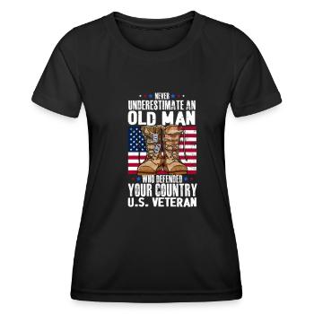 Ne sous-estimez jamais un vieil homme vétéran du drapeau des États-Unis - T-shirt sport Femme - noir - Devant - AI Model Female 172 light (172cm)