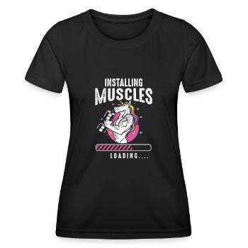 Installing Muscles Loading Workout Gym Unicorn - Frauen Funktions-T-Shirt - Schwarz - Vorne - AI Model Female 172 light (172cm)