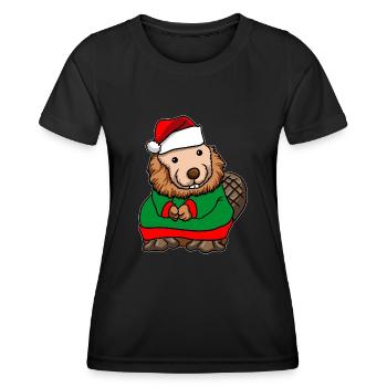 Biber Weihnachtsmann - Frauen Funktions-T-Shirt - Schwarz - Vorne - AI Model Female 172 light (172cm)