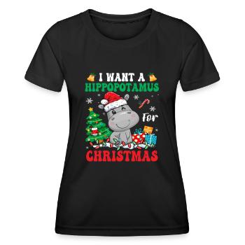 I Want A Hippopotamus For Christmas Lights Santa - Frauen Funktions-T-Shirt - Schwarz - Vorne - AI Model Female 172 light (172cm)