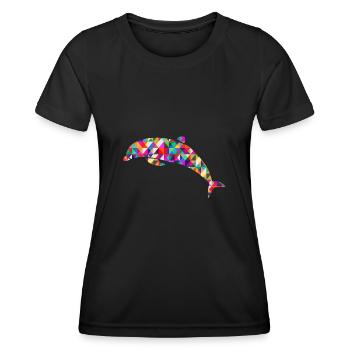 Delfin Mosaik Bunt - Frauen Funktions-T-Shirt - Schwarz - Vorne - AI Model Female 172 light (172cm)