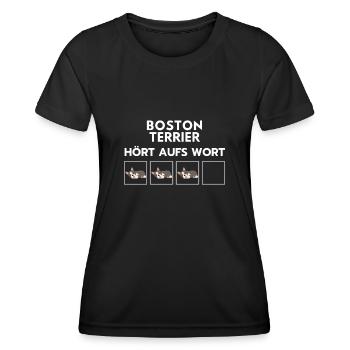 Boston Terier listens to the word dog breed - Women's Functional T-Shirt - black - Front - AI Model Female 172 light (172cm)