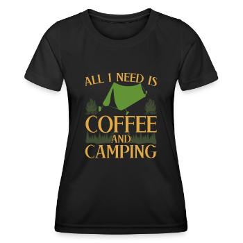 Camping Camping Coffee Tents Tent Camper - Women's Functional T-Shirt - black - Front - AI Model Female 172 light (172cm)
