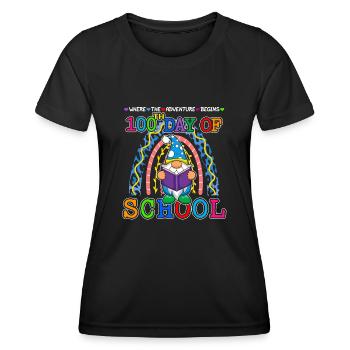 Aventure Gnome Joyeux 100e jour 100 jours d’école - T-shirt sport Femme - noir - Devant - AI Model Female 172 light (172cm)