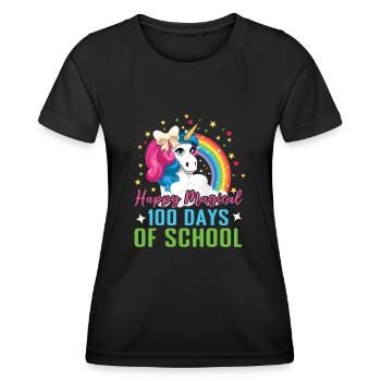100e jour licorne joyeux magique 100 jour d’école - T-shirt sport Femme - noir - Devant - AI Model Female 172 light (172cm)