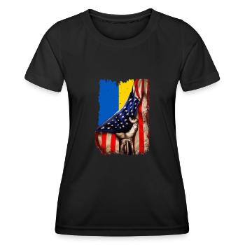Fight for Ukraine USA Flagge Ukraine - Frauen Funktions-T-Shirt - Schwarz - Vorne - AI Model Female 172 light (172cm)