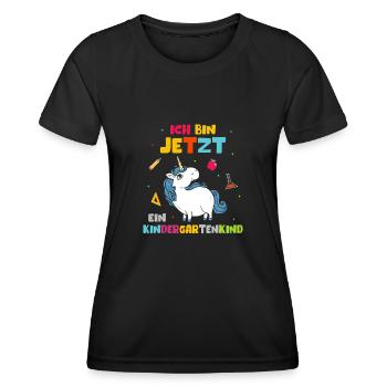 Ich bin jetzt ein Kindergartenkind Kinder Einhorn - Frauen Funktions-T-Shirt - Schwarz - Vorne - AI Model Female 172 light (172cm)