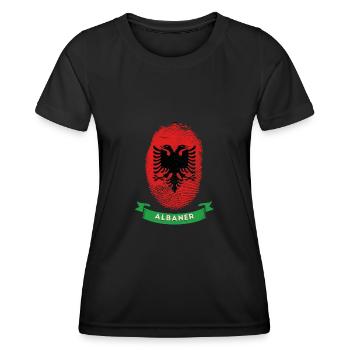Fingerabdruck Albaner DNA Flagge - Frauen Funktions-T-Shirt - Schwarz - Vorne - AI Model Female 172 light (172cm)