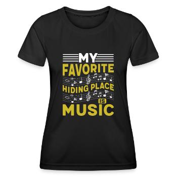 Mein Lieblings -Versteck ist Musik - Frauen Funktions-T-Shirt - Schwarz - Vorne - AI Model Female 172 light (172cm)