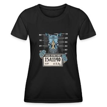Nashorn Rhino Polizeifoto - Frauen Funktions-T-Shirt - Schwarz - Vorne - AI Model Female 172 light (172cm)
