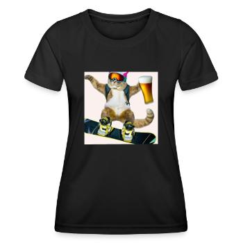 Drôle de chat de snowboard avec de la bière - T-shirt sport Femme - noir - Devant - AI Model Female 172 light (172cm)
