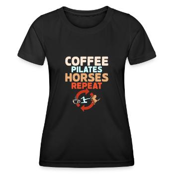 Coffee Pilates Horses Repeat Exercise Fitness - Women's Functional T-Shirt - black - Front - AI Model Female 172 light (172cm)