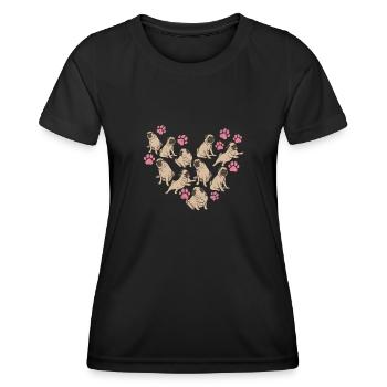 Mops Herz Valentinstag Hundeliebhaber Tierhalter - Frauen Funktions-T-Shirt - Schwarz - Vorne - AI Model Female 172 light (172cm)