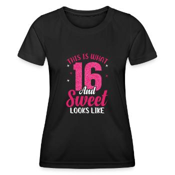 16e anniversaire pour les filles Fille Seize ans - T-shirt sport Femme - noir - Devant - AI Model Female 172 light (172cm)