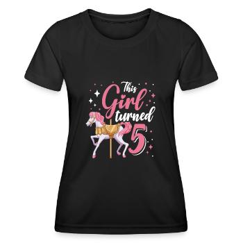 Fête d’anniversaire du carrousel Cette fille a eu 5 ans - T-shirt sport Femme - noir - Devant - AI Model Female 172 light (172cm)
