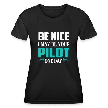 Sois gentil Je pourrais être ton pilote un jour Compagnie aérienne - T-shirt sport Femme - noir - Devant - AI Model Female 172 light (172cm)