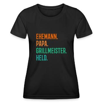 Ehemann Papa Grillmeister - Frauen Funktions-T-Shirt - Schwarz - Vorne - AI Model Female 172 light (172cm)