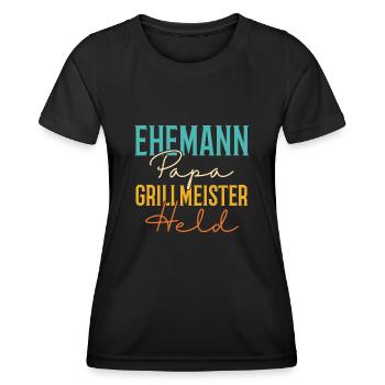 Ehemann Papa Grillmeister - Frauen Funktions-T-Shirt - Schwarz - Vorne - AI Model Female 172 light (172cm)