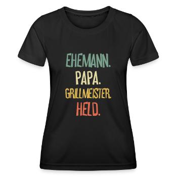 Ehemann Papa Grillmeister - Frauen Funktions-T-Shirt - Schwarz - Vorne - AI Model Female 172 light (172cm)